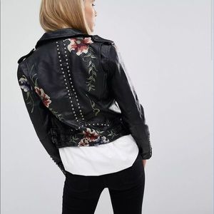 Blank NYC Embroidered Floral Faux Leather Jacket
